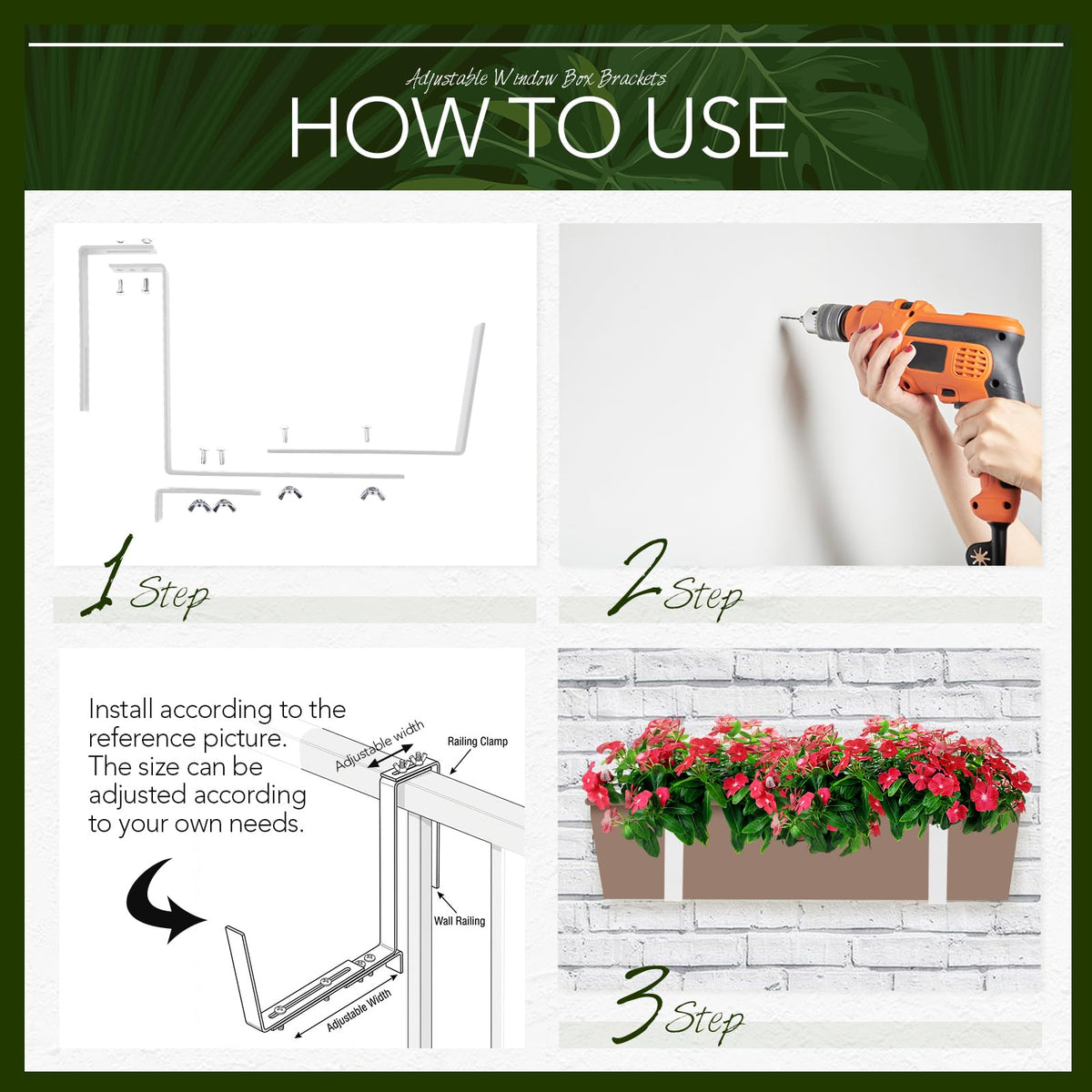 Layhit iron black planter brackets showcase versatile mounting on rails, fences, or walls.