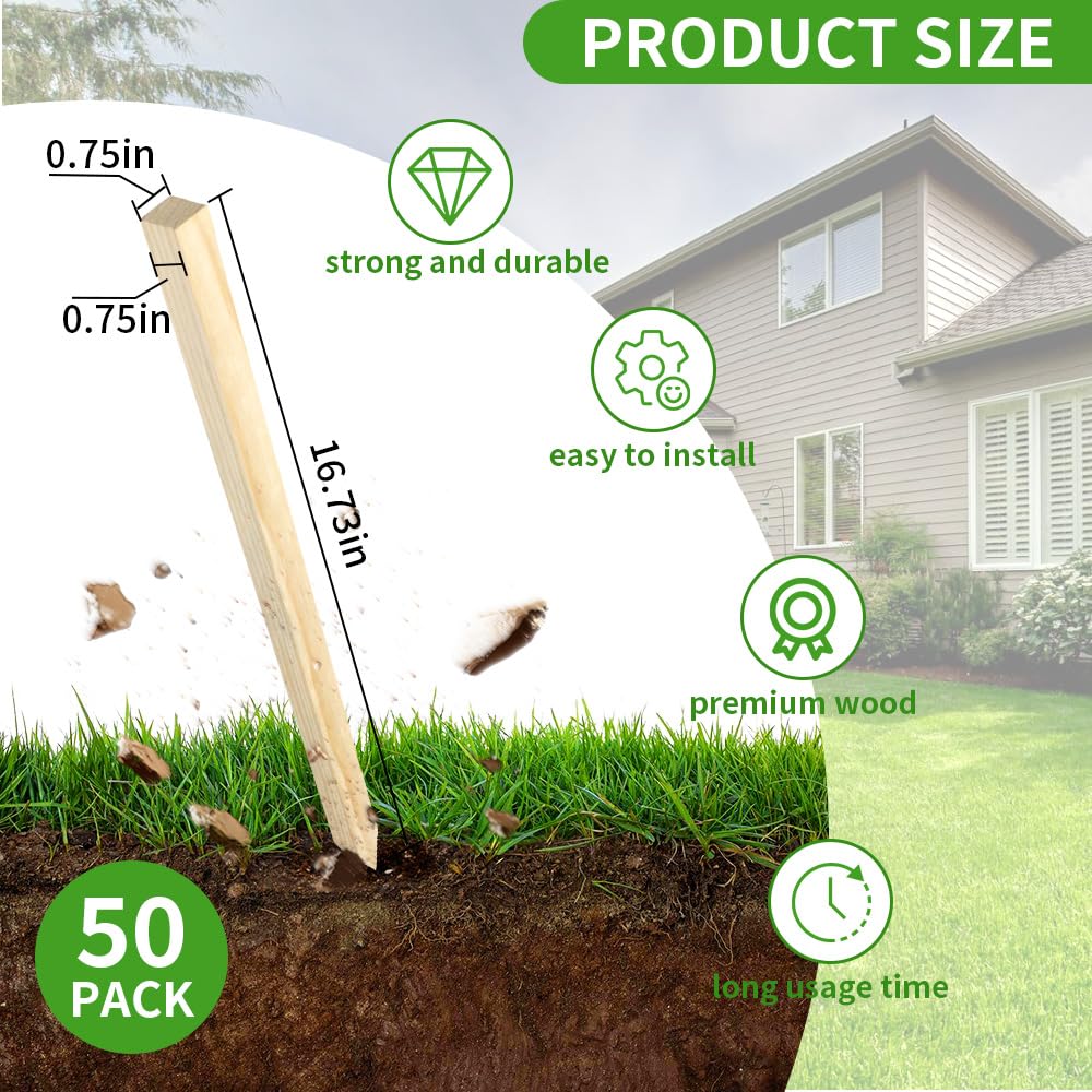 Layrslot grade and survey stakes help mark baselines and boundaries.
