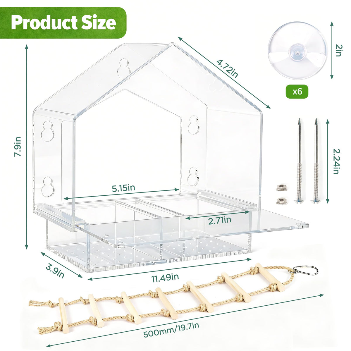 Lazukes Window Squirrel Feeder detachable sliding tray for easy refills