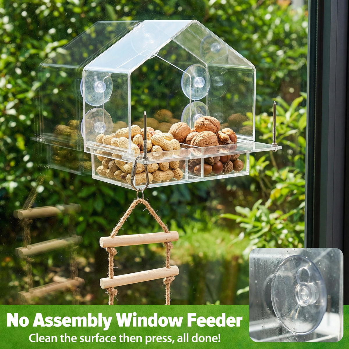 Lazukes Window Squirrel Feeder requires no assembly for quick setup