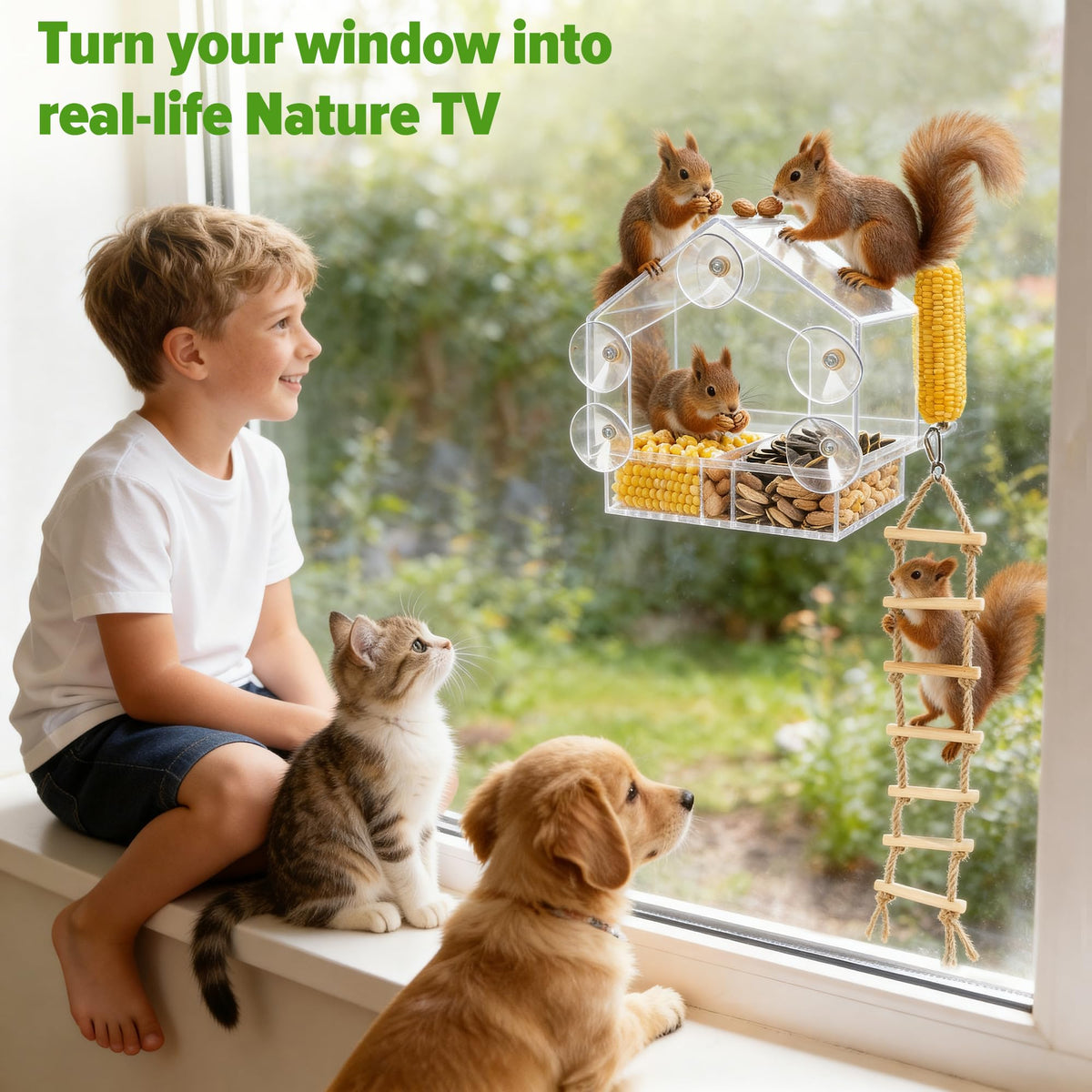 Lazukes Window Squirrel Feeder spacious interior for comfy squirrel snacking