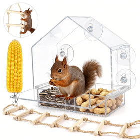 Lazukes Window Squirrel Feeder wide-view enables close observation of squirrels from indoors