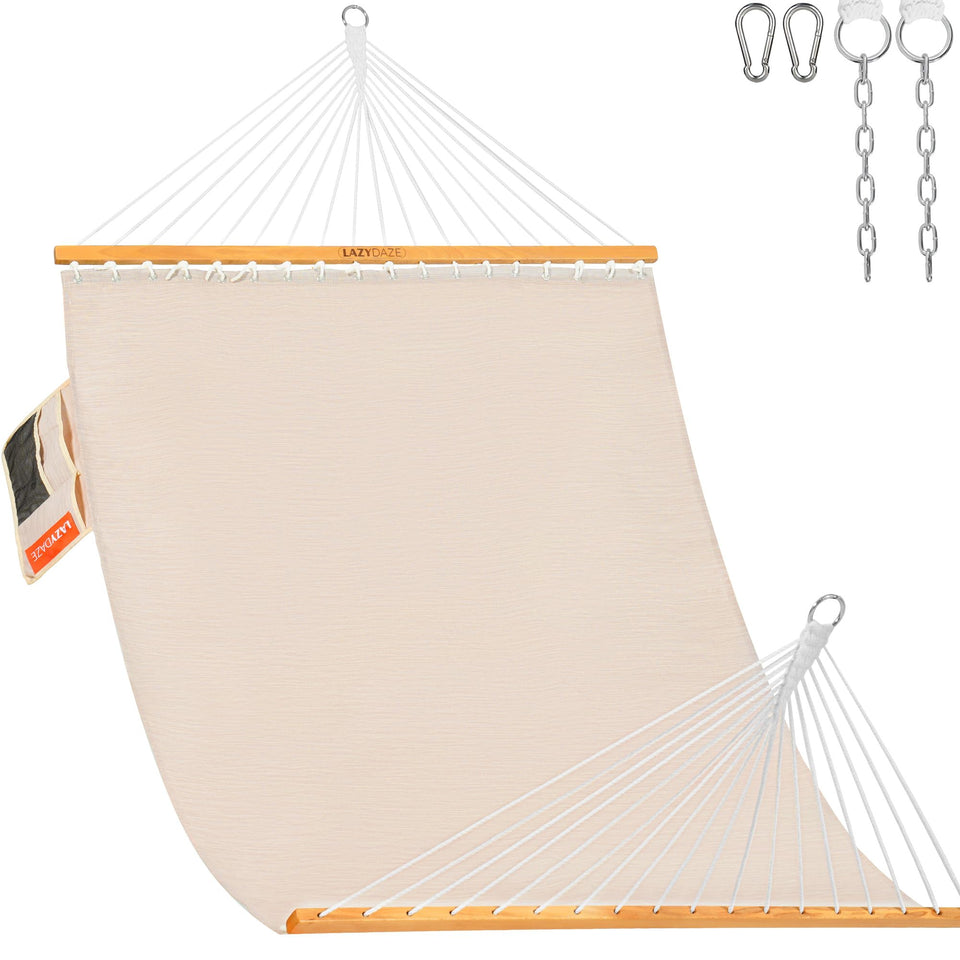 Lazy Daze Hammocks 11 ft double outdoor hammock with quick-dry olefin fabric for poolside lounging.