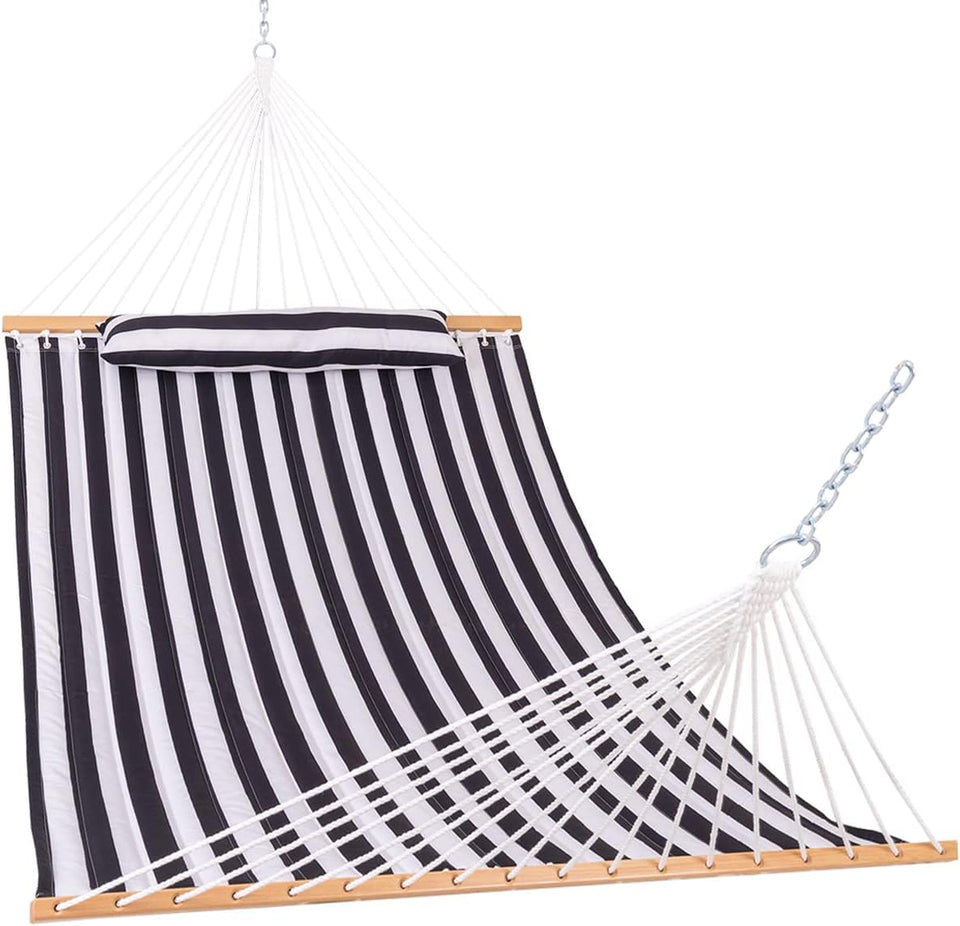 Lazy Daze Hammocks 12ft quilted double hammock ready for outdoor relaxation.