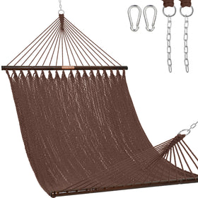 Lazy Daze Caribbean rope hammock bed on a stand offers breathable outdoor comfort