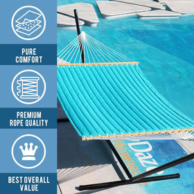 Lazy Daze Hammocks detachable pillow adds neck comfort.