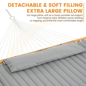 Lazy Daze Hammocks detachable pillow enhances comfort while relaxing outside.