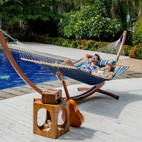 Lazy Daze Hammocks can be hung between trees for patio or beach days