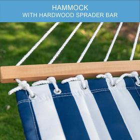 Lazy Daze hammock setup shown on stand or between trees for versatility.