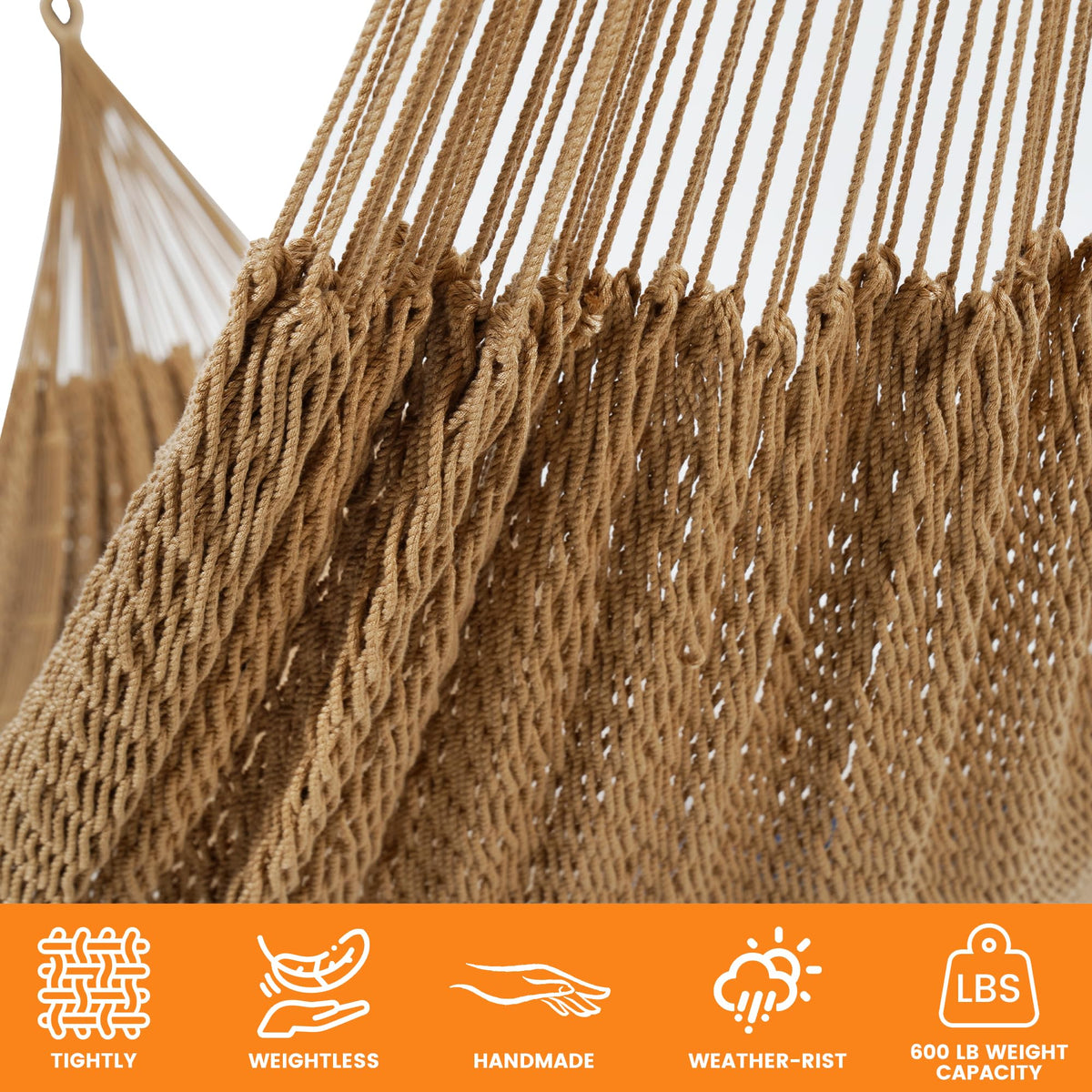 Lazy Daze Hammocks open weave design promotes airflow for cooling naps.