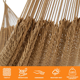 Lazy Daze Hammocks open weave design promotes airflow for cooling naps.