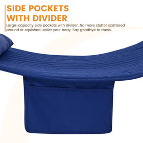 Lazy Daze Hammocks navy blue fabric suits patios, backyards, and poolside spaces.