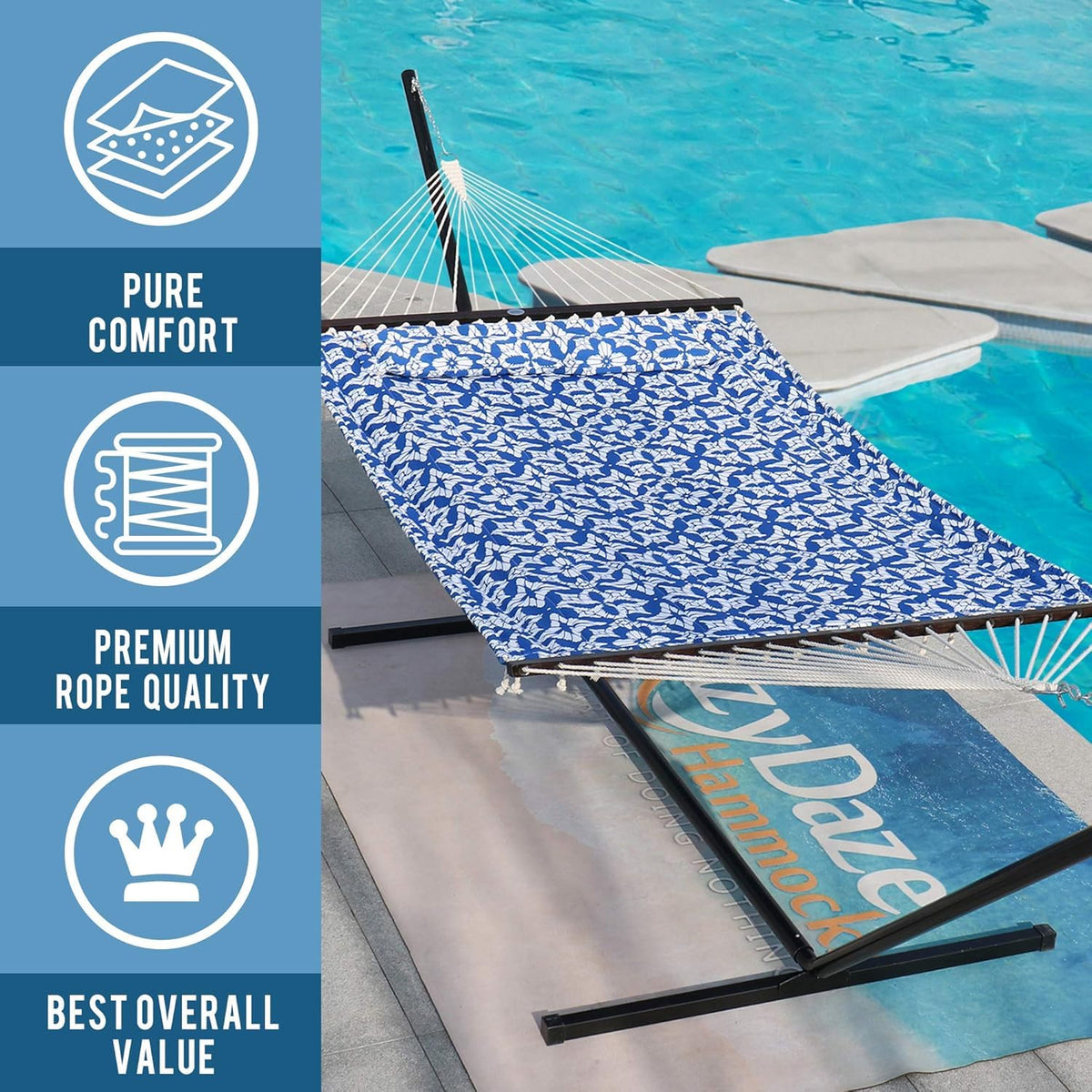 Lazy Daze Hammocks package includes hammock, chains, and pillow.