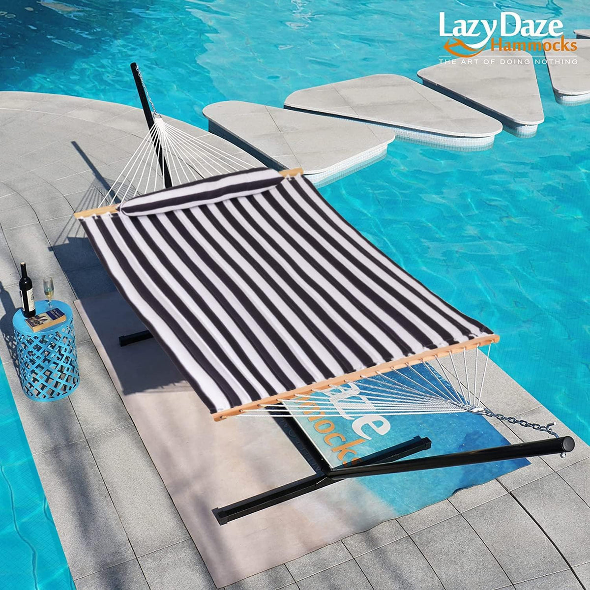 Lazy Daze Hammocks patio setup shown for comfortable backyard lounging.