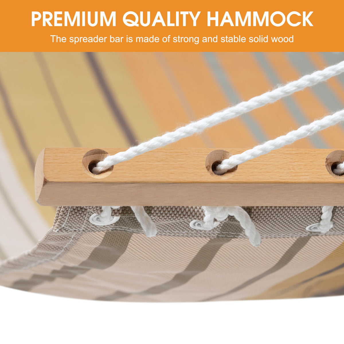 Lazy Daze reinforced polyester ropes improve balance and durability.