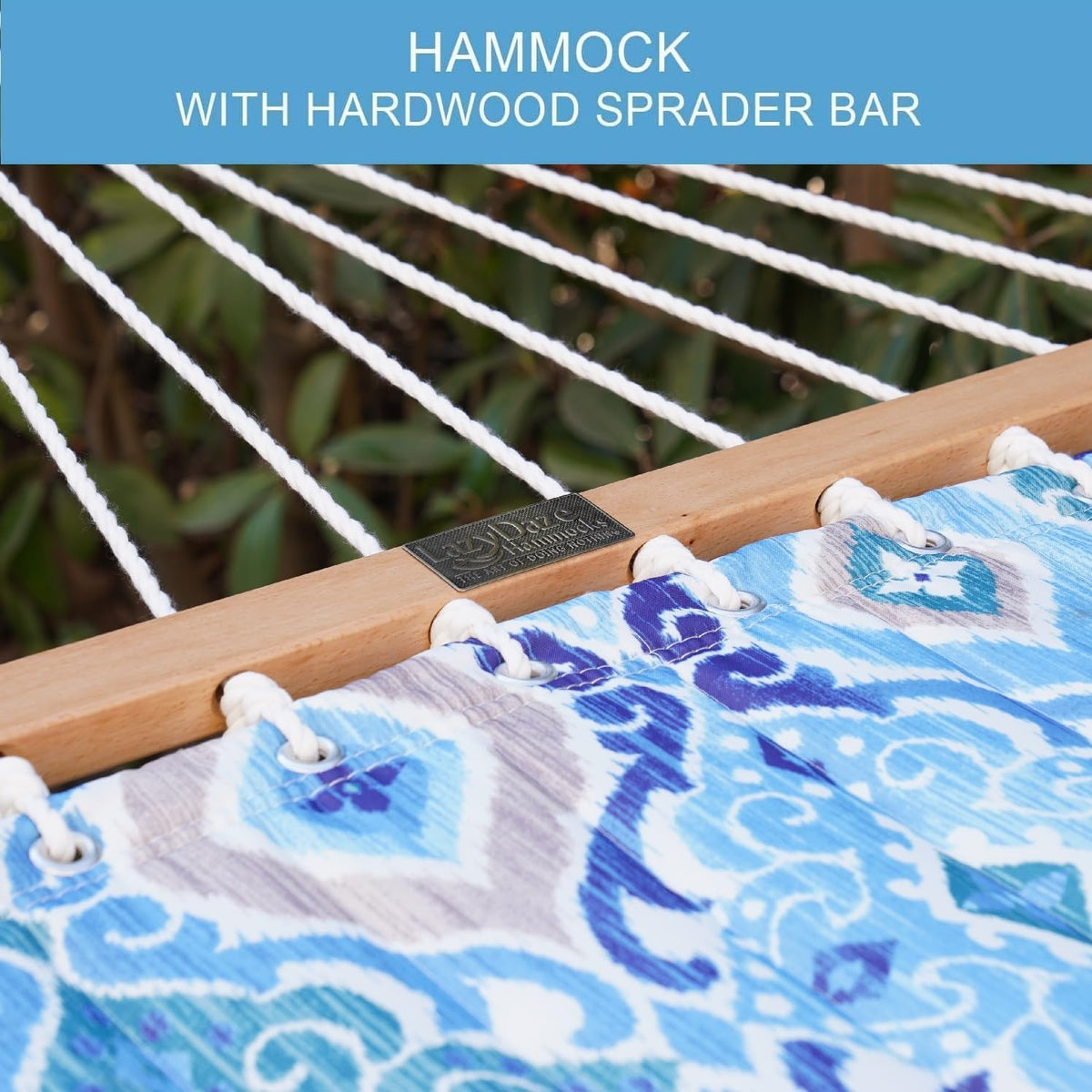 Lazy Daze hardwood spreader bar demonstrates FSC-certified wood and anti-corrosion coating.