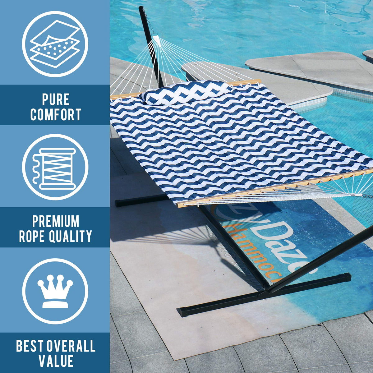 Lazy Daze Hammocks tree hanging setup suits patios and yards with flexible spacing.