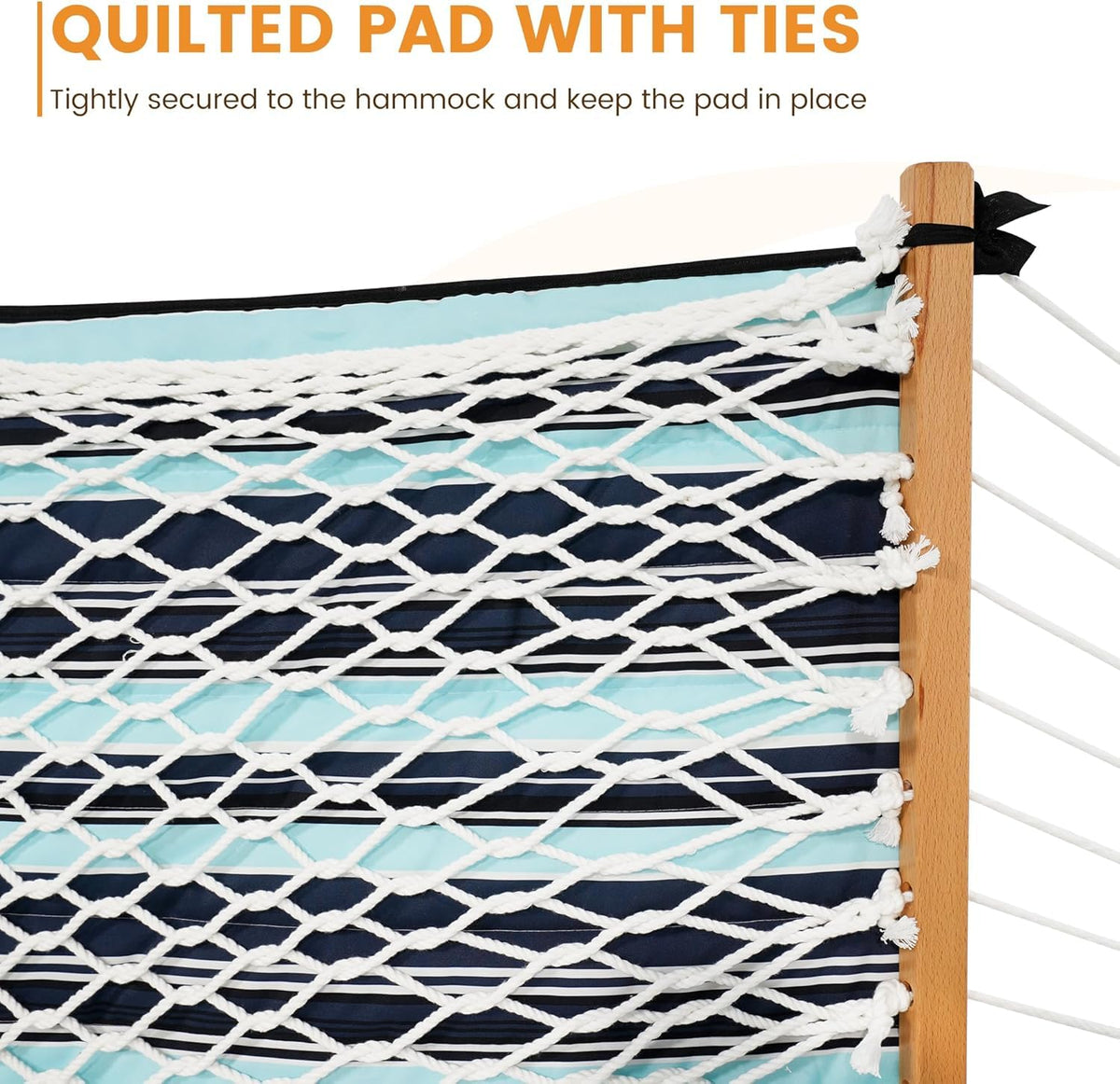 Lazy Daze pad with side ties secures to hammock during windy days