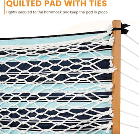 Lazy Daze pad with side ties secures to hammock during windy days