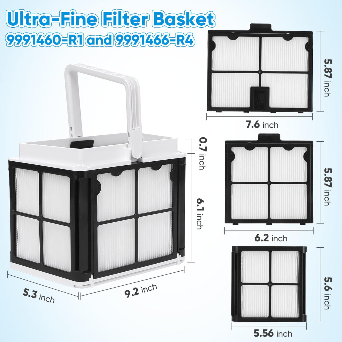 Replacement ultra-fine filter panels for quick refresh of the LBLVBNEWD basket.