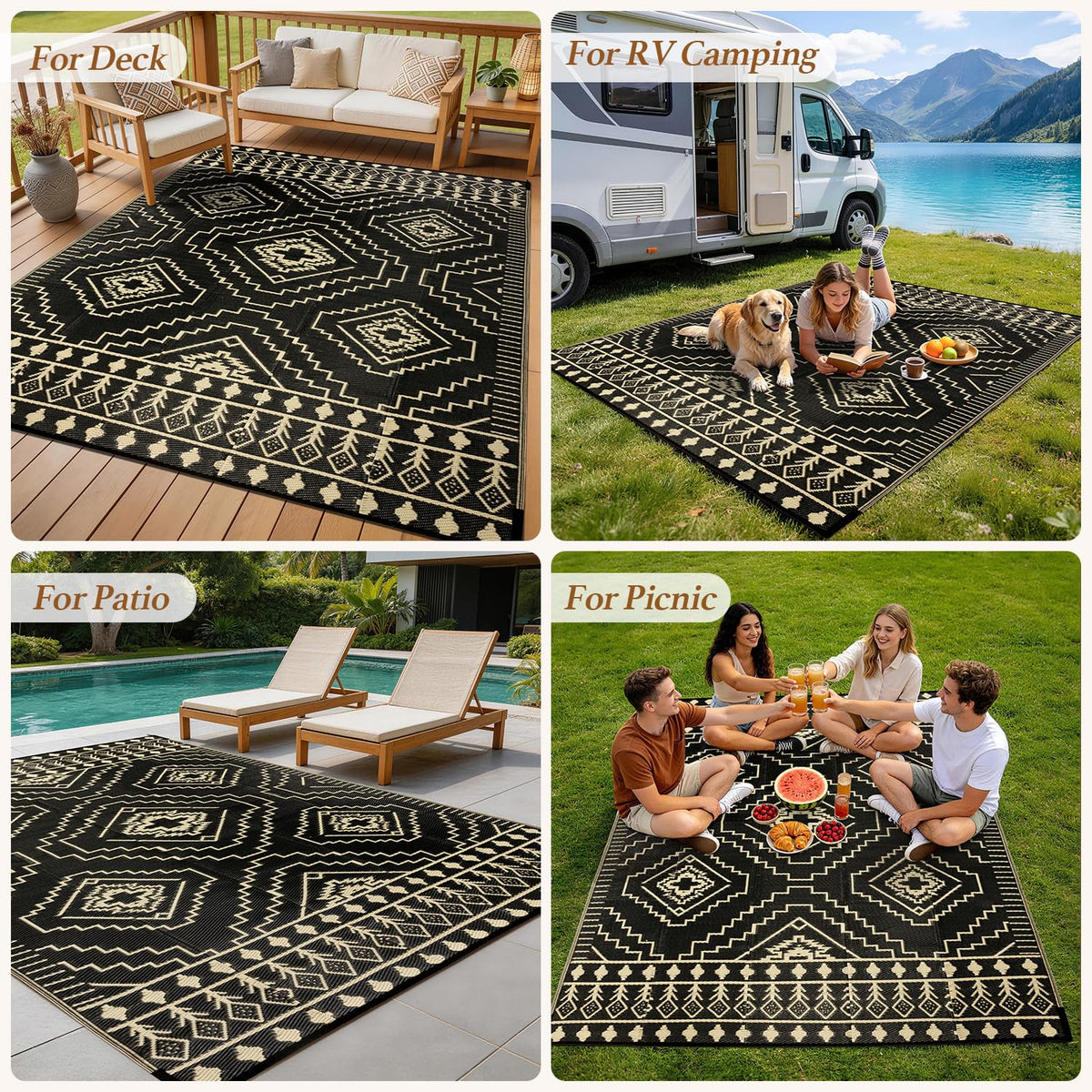 LBRO2M durable outdoor rug UV-resistant color retention on sunlit deck