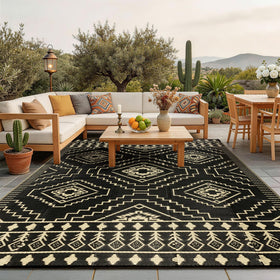 LBRO2M waterproof outdoor rug 8x10 on patio showcasing durable moisture resistance