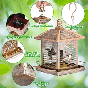 Side panels show birds pattern to attract wildlife while enhancing your garden.