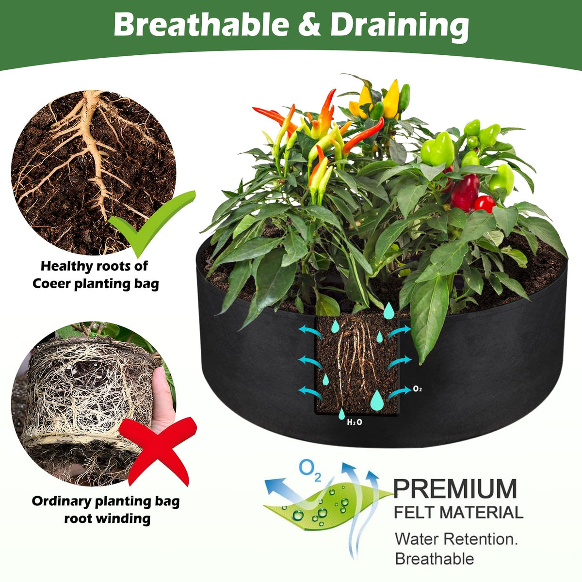 LBTING breathable root bag emphasizes air circulation and drainage.