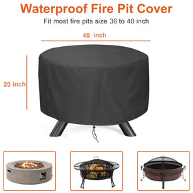 LBTING waterproof 300D fabric cover shields the fire pit during storms and showers.