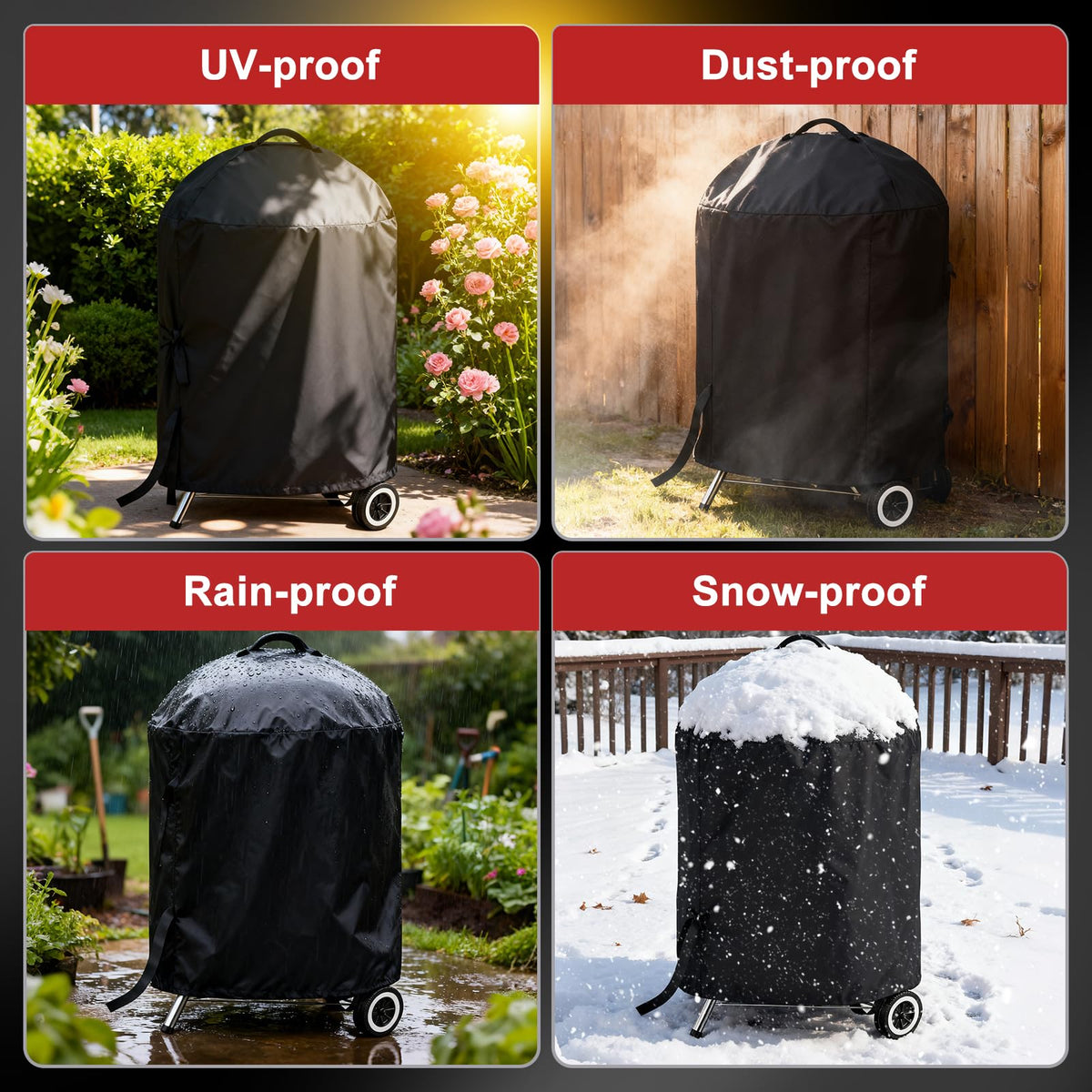 LBTING grill cover measures 26x36 inches for universal fit.