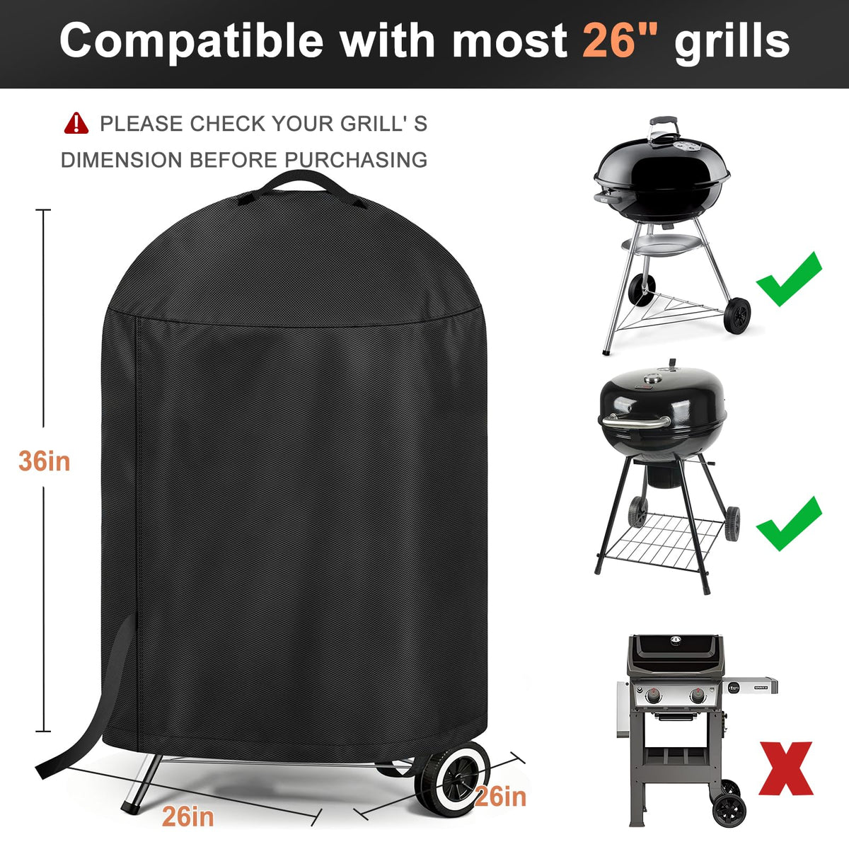 LBTING grill cover with windproof straps keeps your grill secure on windy days.