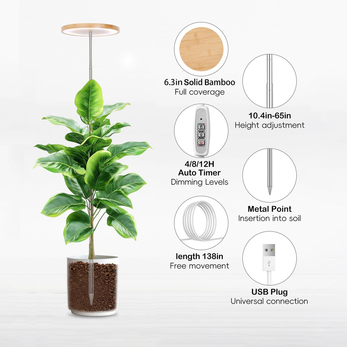 LBW bamboo grow light height adjustable 11 to 56 inches for varying plants