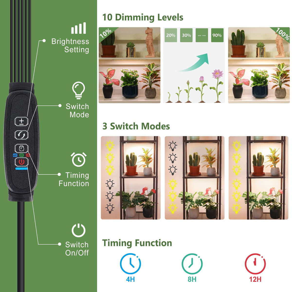 LBW dimmable brightness lets you tailor light intensity for different plants.