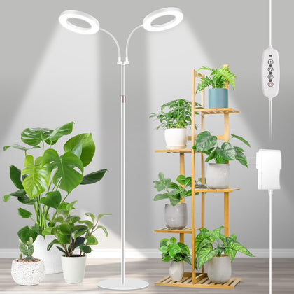 LBW dual head grow light assembly boosts even coverage for tall indoor plants.