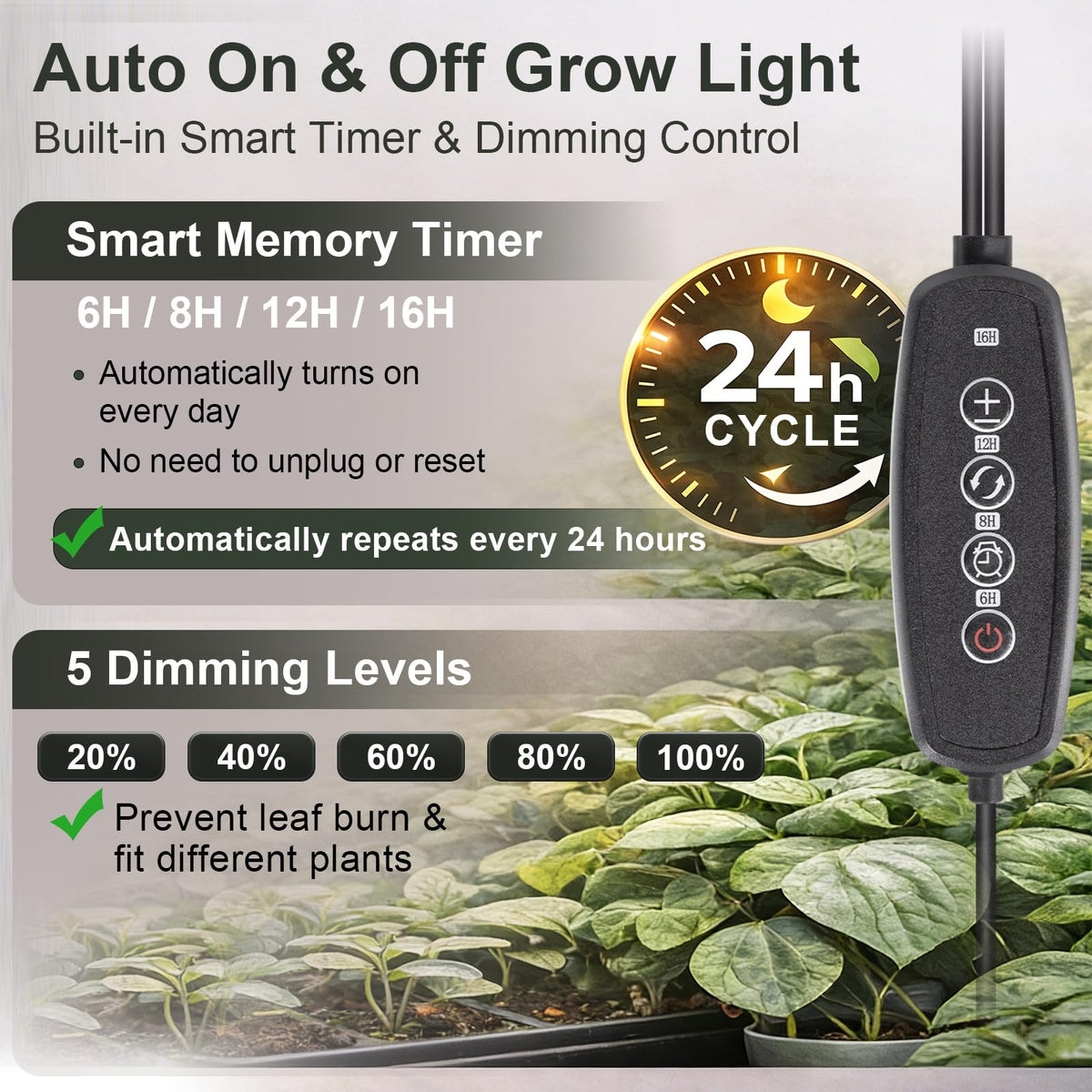 LBW dual head goosenecks flexibly adjusted to cover top and lower leaves
