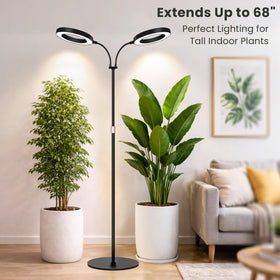 LBW grow light with telescopic pole extended to reach tall plants