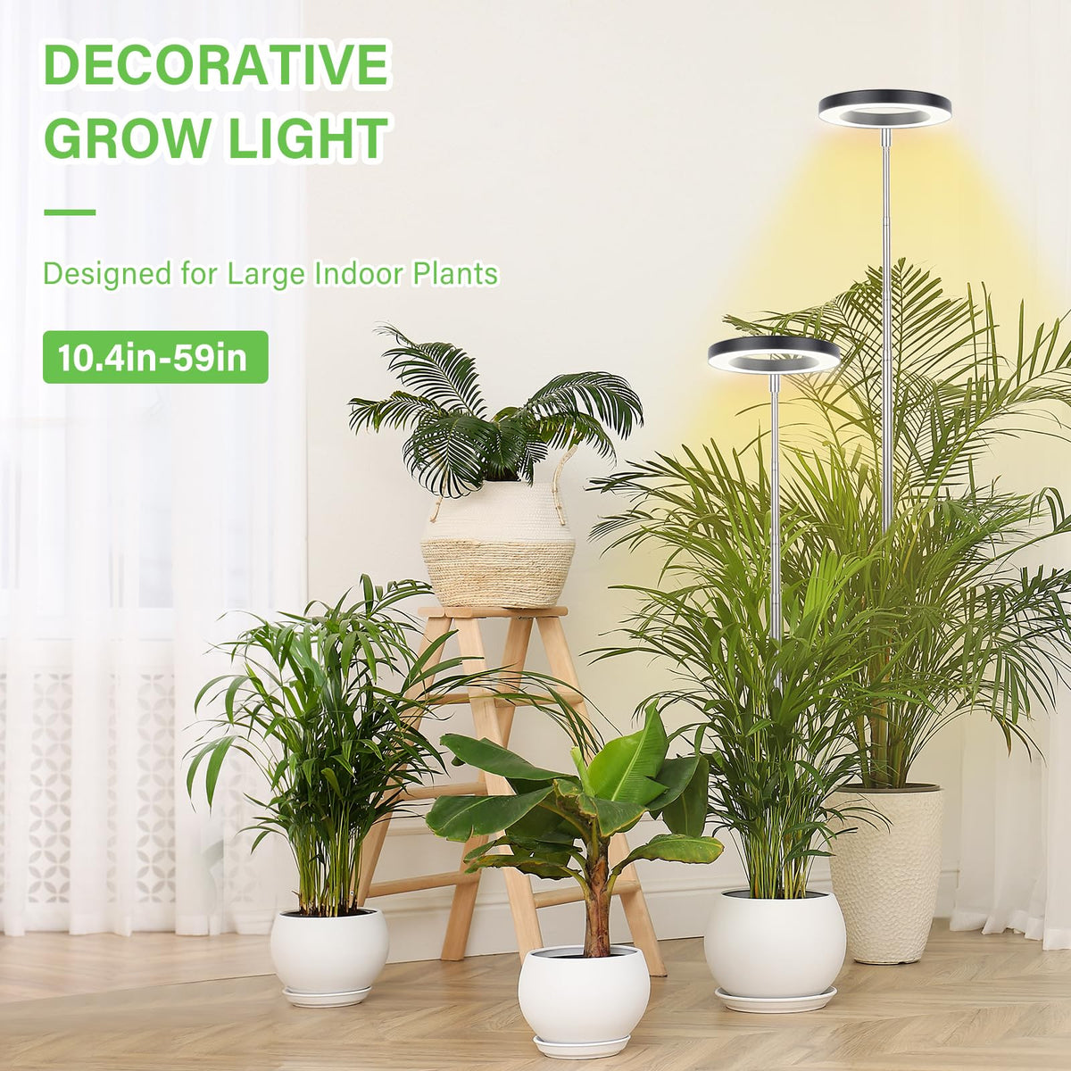 LBW Plant Grow Light halo design supports tall plants with flexible placement.