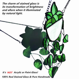 Lcensp stained glass green plants detail shows vibrant glass pieces and craftsmanship.