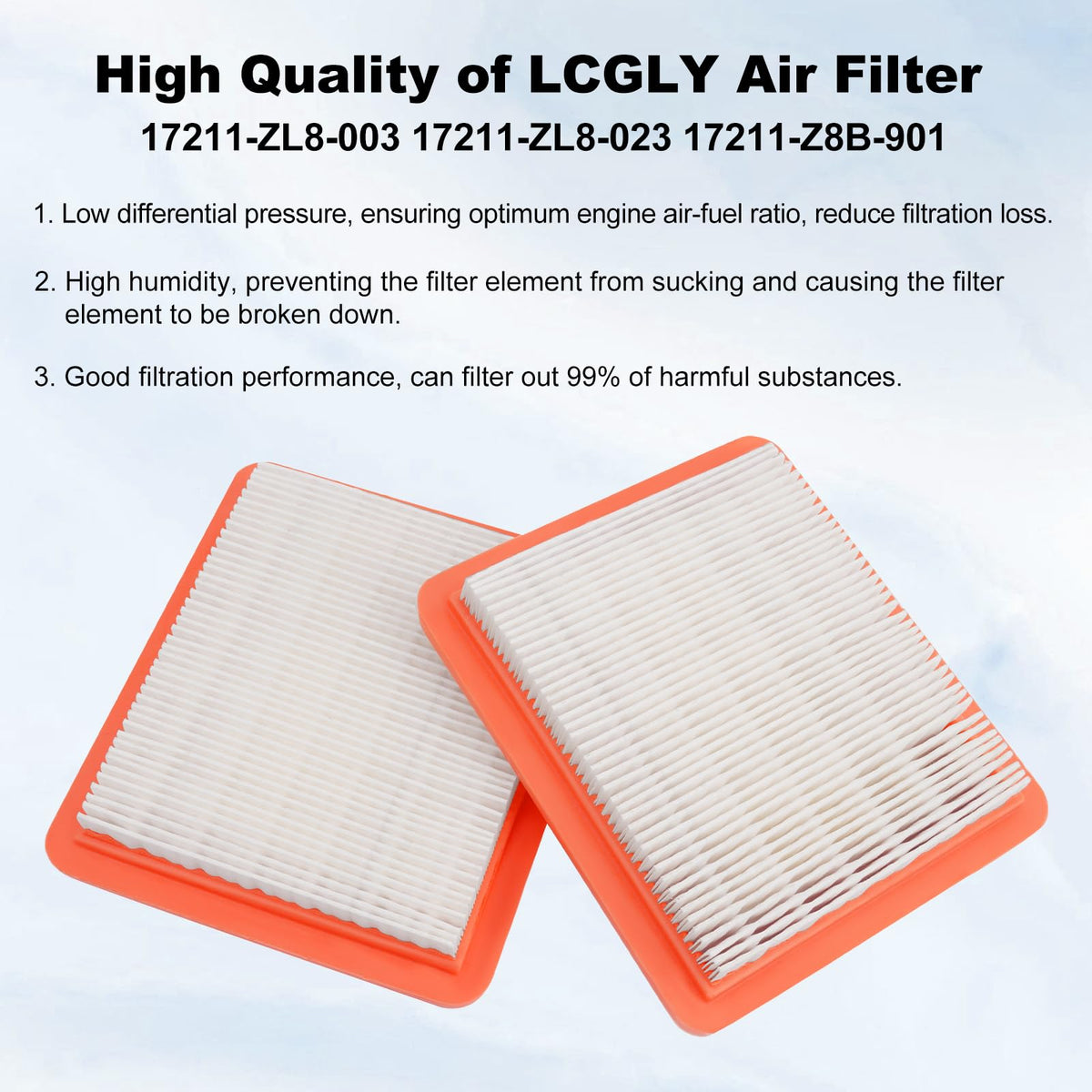 LCGLY air filter captures dust and debris to protect engine intake.
