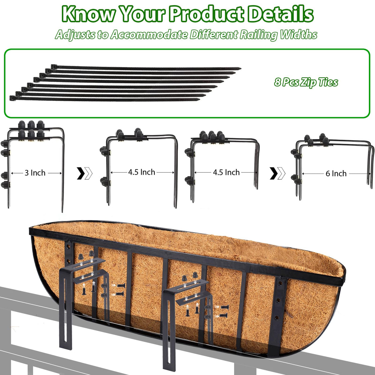 Adjustable brackets on a LCHUANG planter fitting 3–6 inch rails
