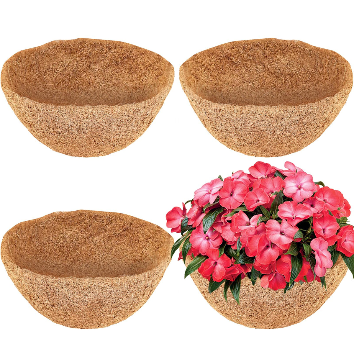 LCHUANG Coco Liners 12in Round in hanging baskets for balanced moisture
