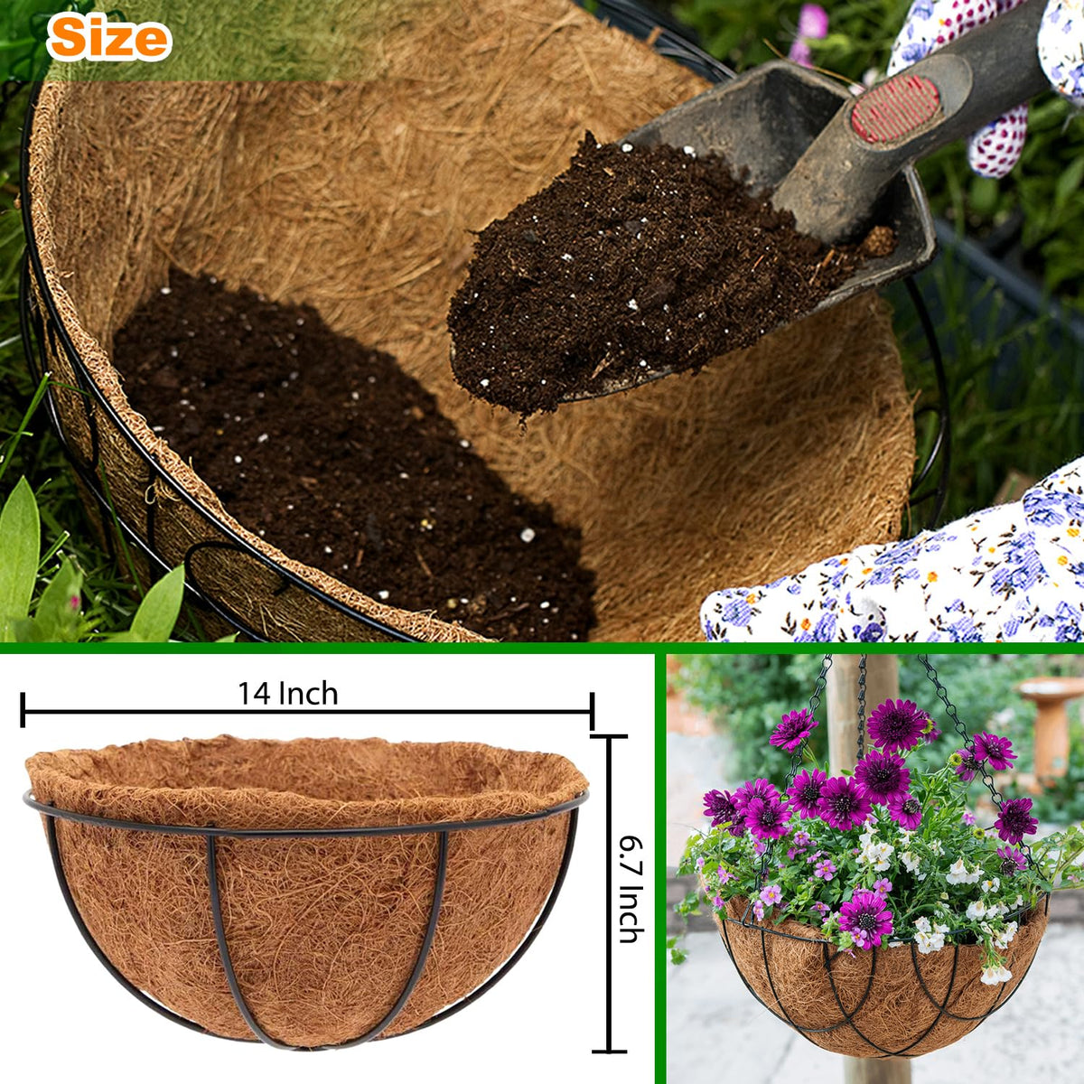 LCHUANG coco liner 14inch ready to plant herbs in a hanging basket.