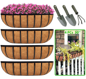 LCHUANG railing planter 30-inch four-pack on a deck rail for vibrant flowers.