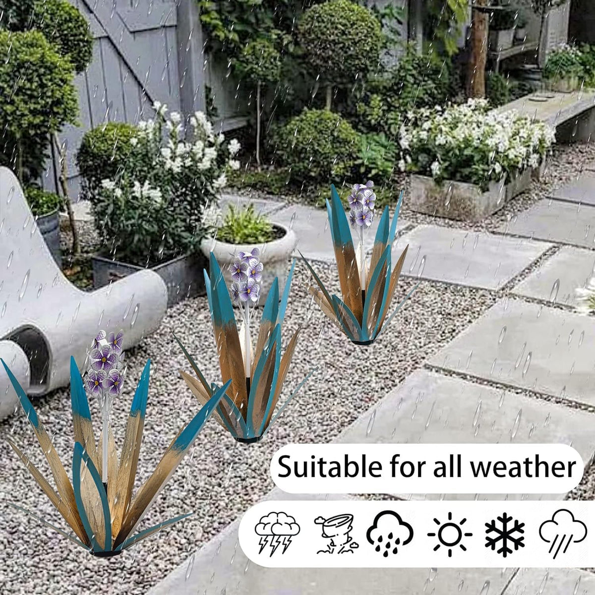 LCJECV agave garden statue with weatherproof metal resists rain and sun.