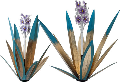 LCJECV tequila agave yard art with purple flowers, ideal for outdoor patios.