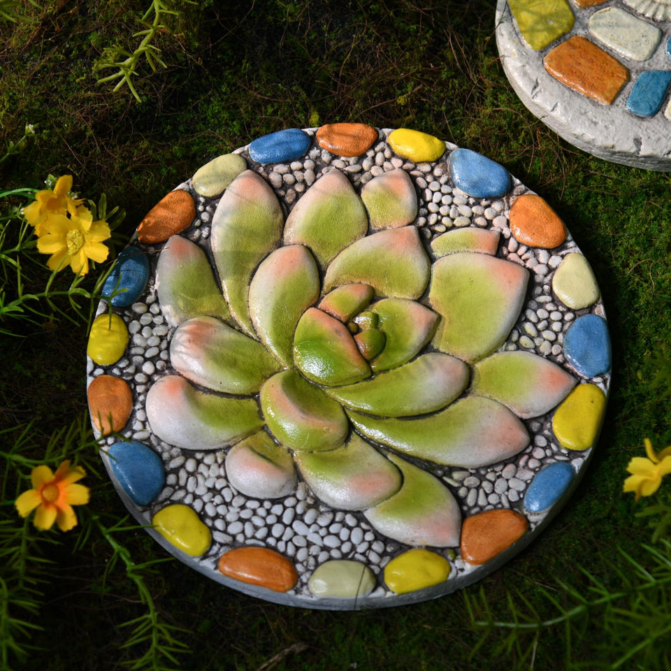 LC LCdecohome succulent pattern stepping stone in garden with vibrant color for outdoor paths