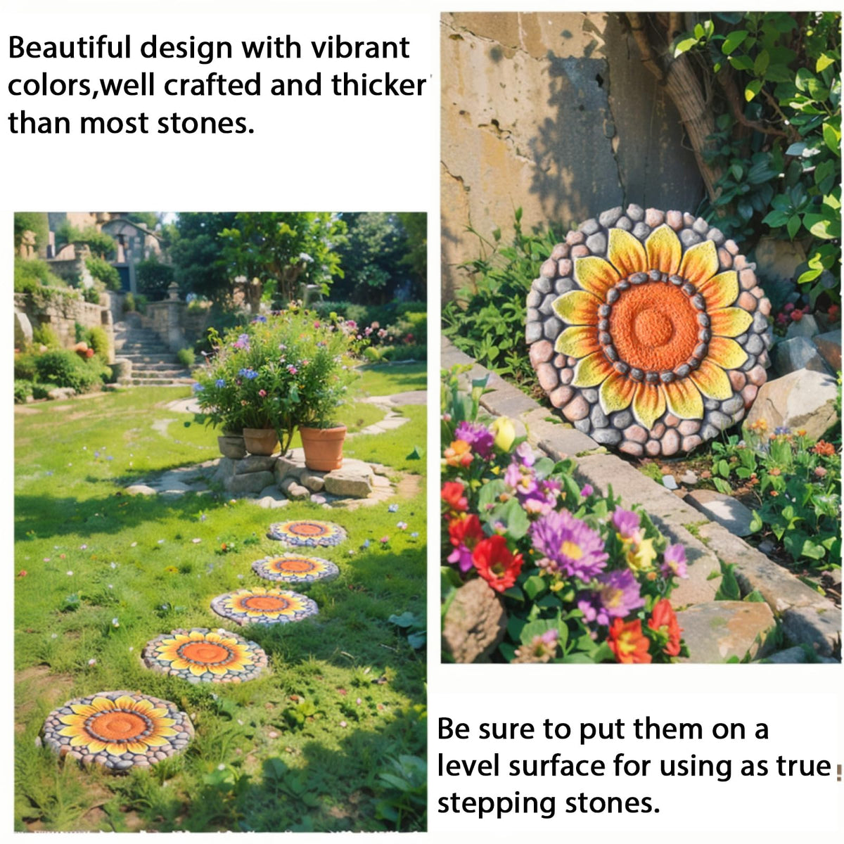 LC LCdecohome Sunflower stepping stone side view durable cement for garden accents
