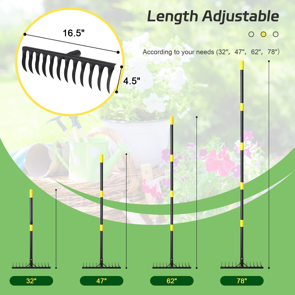 Lcokeiy Bow Rake hanging hole enables easy storage after use.