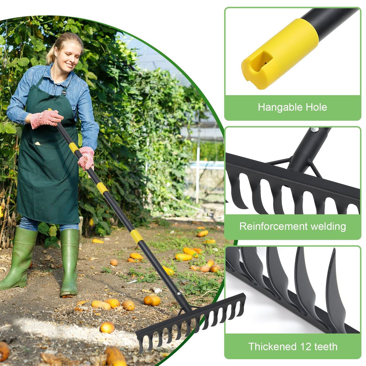 Lcokeiy Bow Rake heavy-duty welded head delivers durability for tough tasks.