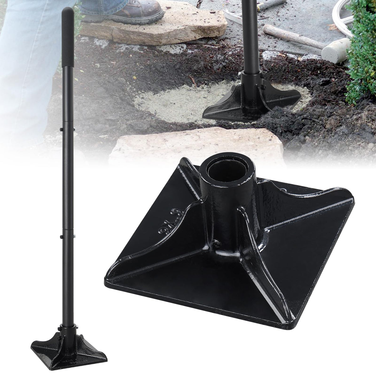 Lcokeiy steel tamper tool with 8x8-inch head delivers precise surface leveling.